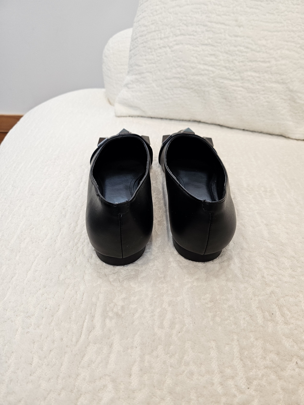 Marc Fisher Black Pointed Leather Flats with Stud Detail - Picture 8 of 9